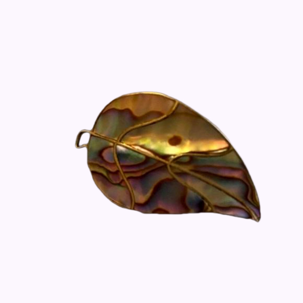 Vintage Taxco Mexico Sterling Silver Abalone Shell Leaf Brooch Pin - Signed BEH